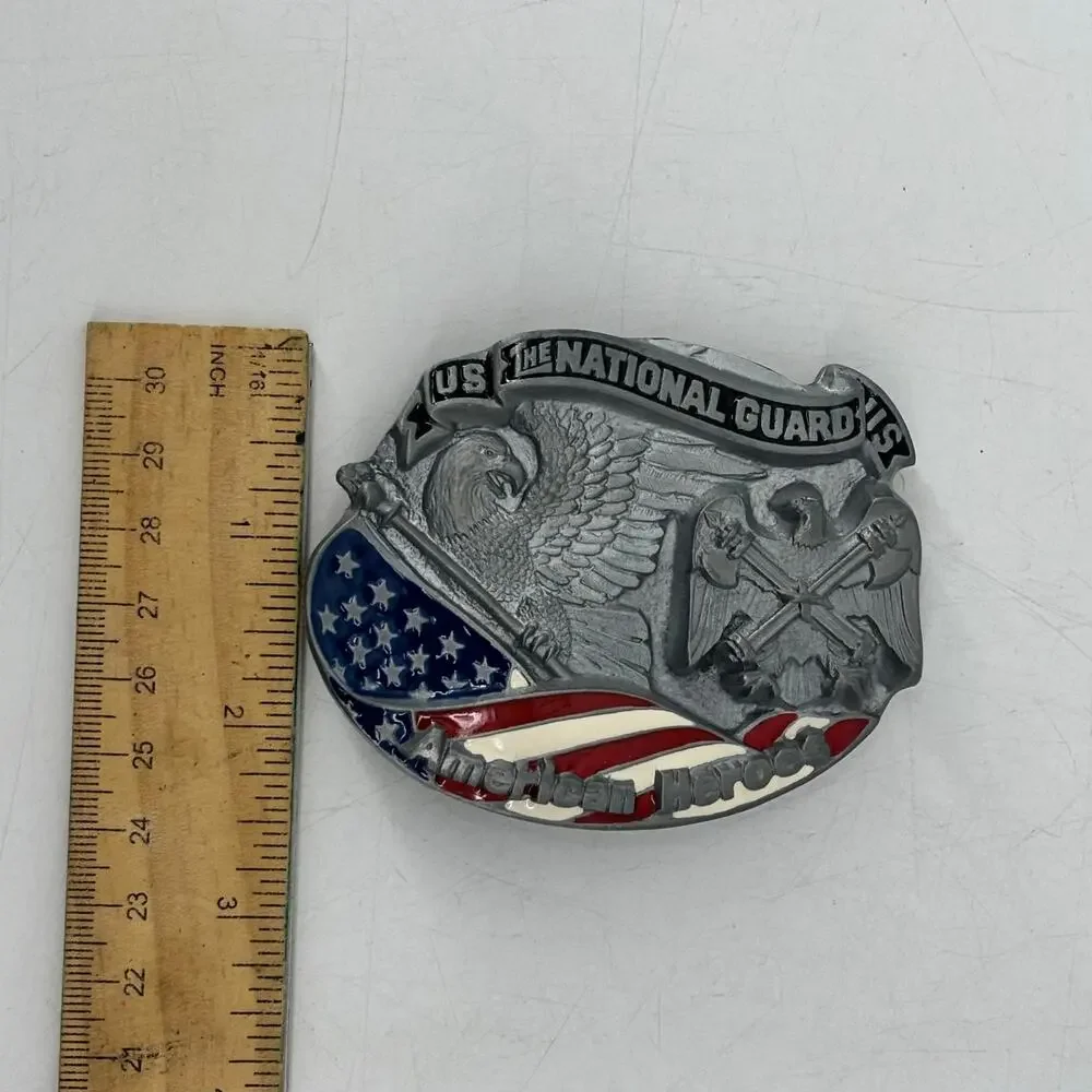 US National Guard Belt Buckle Great American Hero USA Pewter